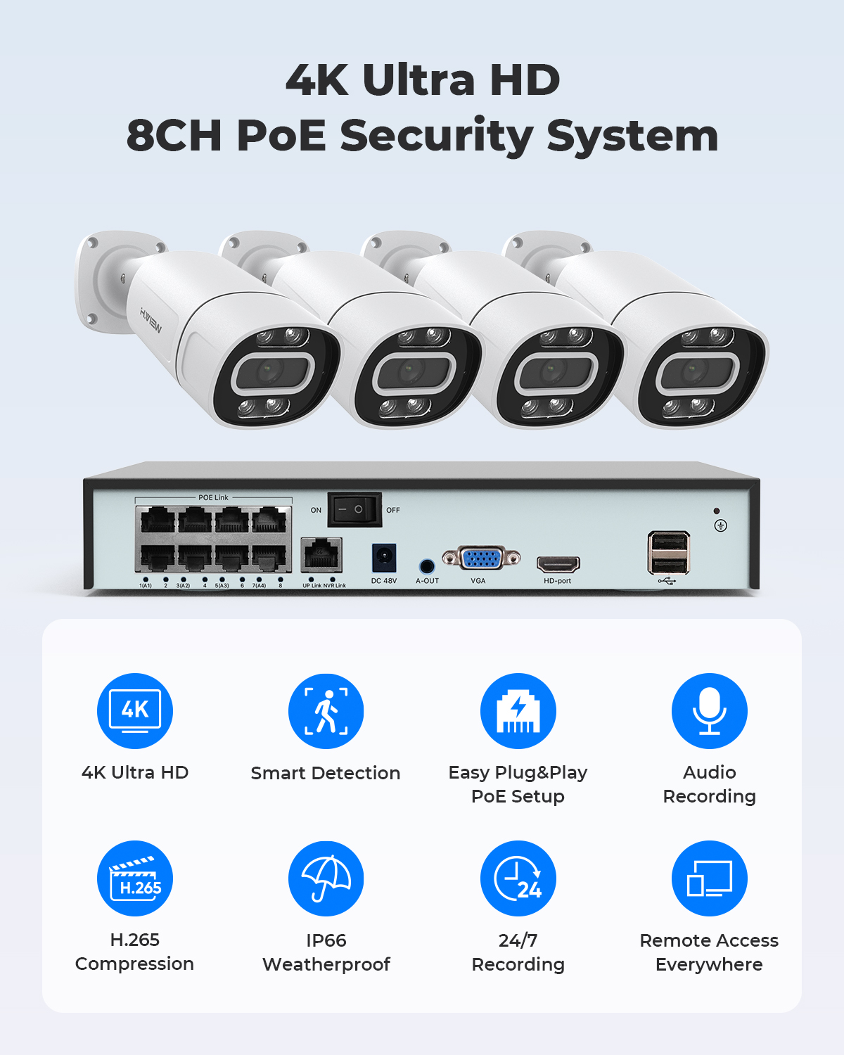H.View 4K 5Mp 8Mp poe Cctv Sec - Home Security Video Systems 리뷰 및 가격